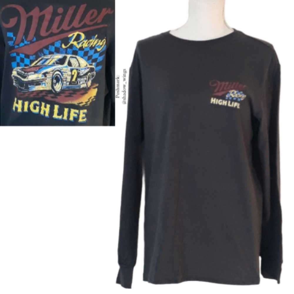 Miller High Life Racing Long Sleeve Tee with Yellow Car / Size Large Gray